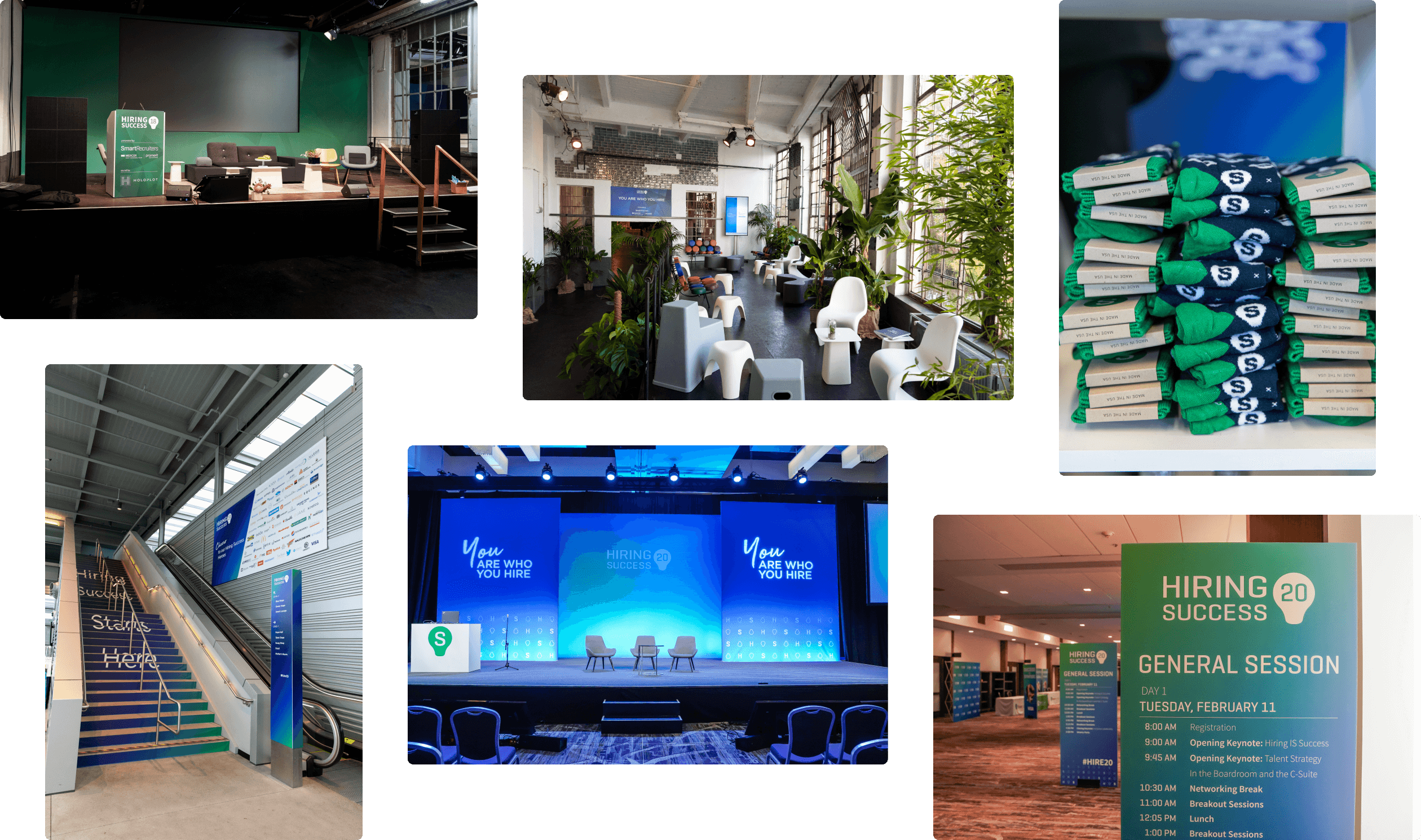 Venues pictures from different events that showcase the events branding