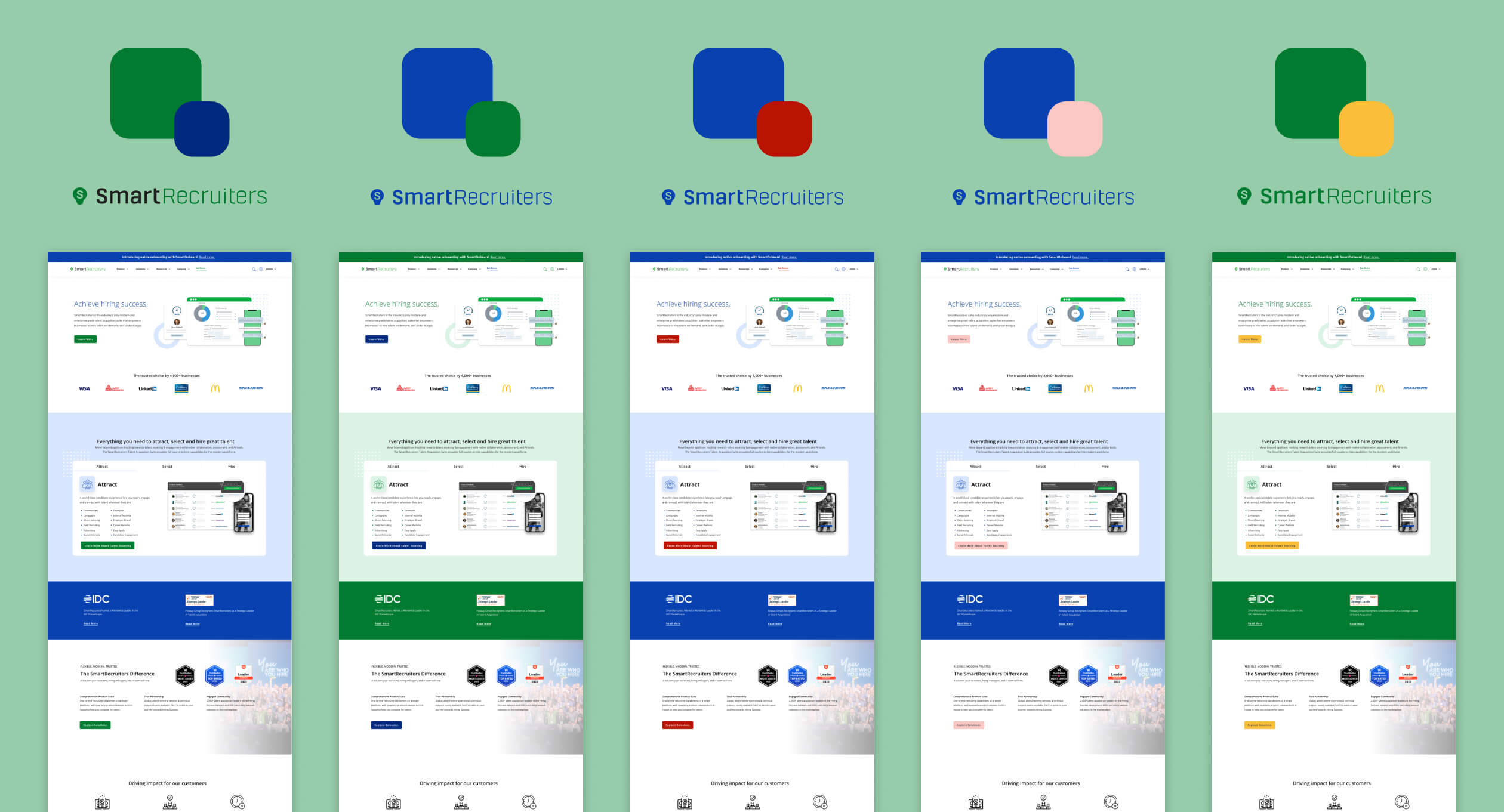 Color combinations tests on the homepage